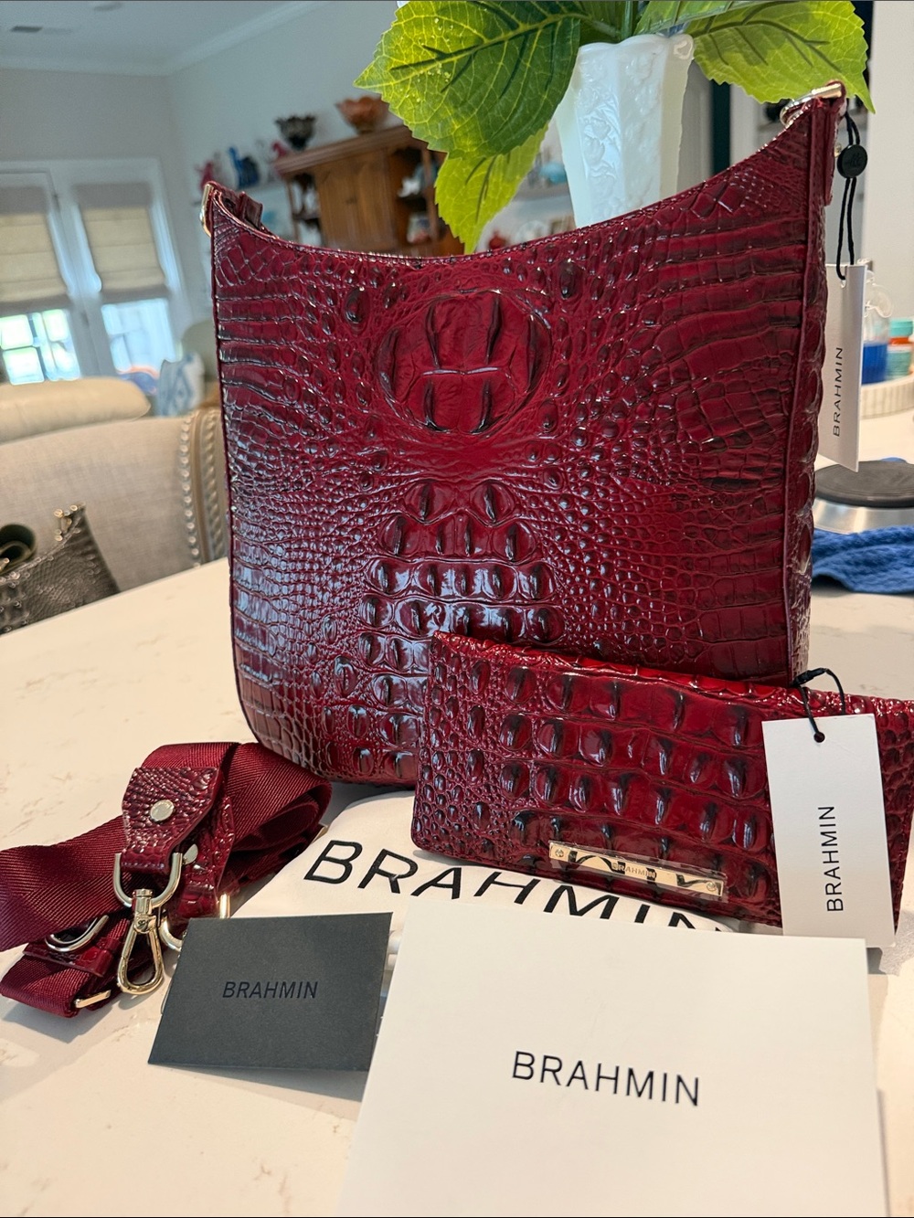 Brahmin Leia Crossbody & Ady Wallet in Vintage Red Melbourne